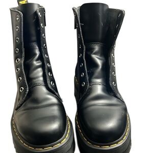 Dr. Martens Shiny Black Boots with Yellow Stitching